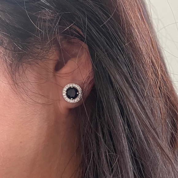 CZ Silver Interchangeable Halo Stud Earrings - Picture 1 of 5